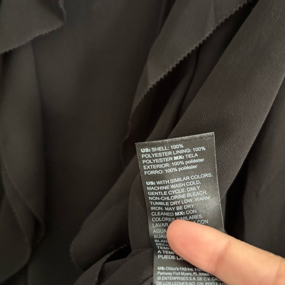 NWT White House Black Market Size XS Black Long Sleeve Ruffled Tie Neck Blouse - Picture 5 of 7